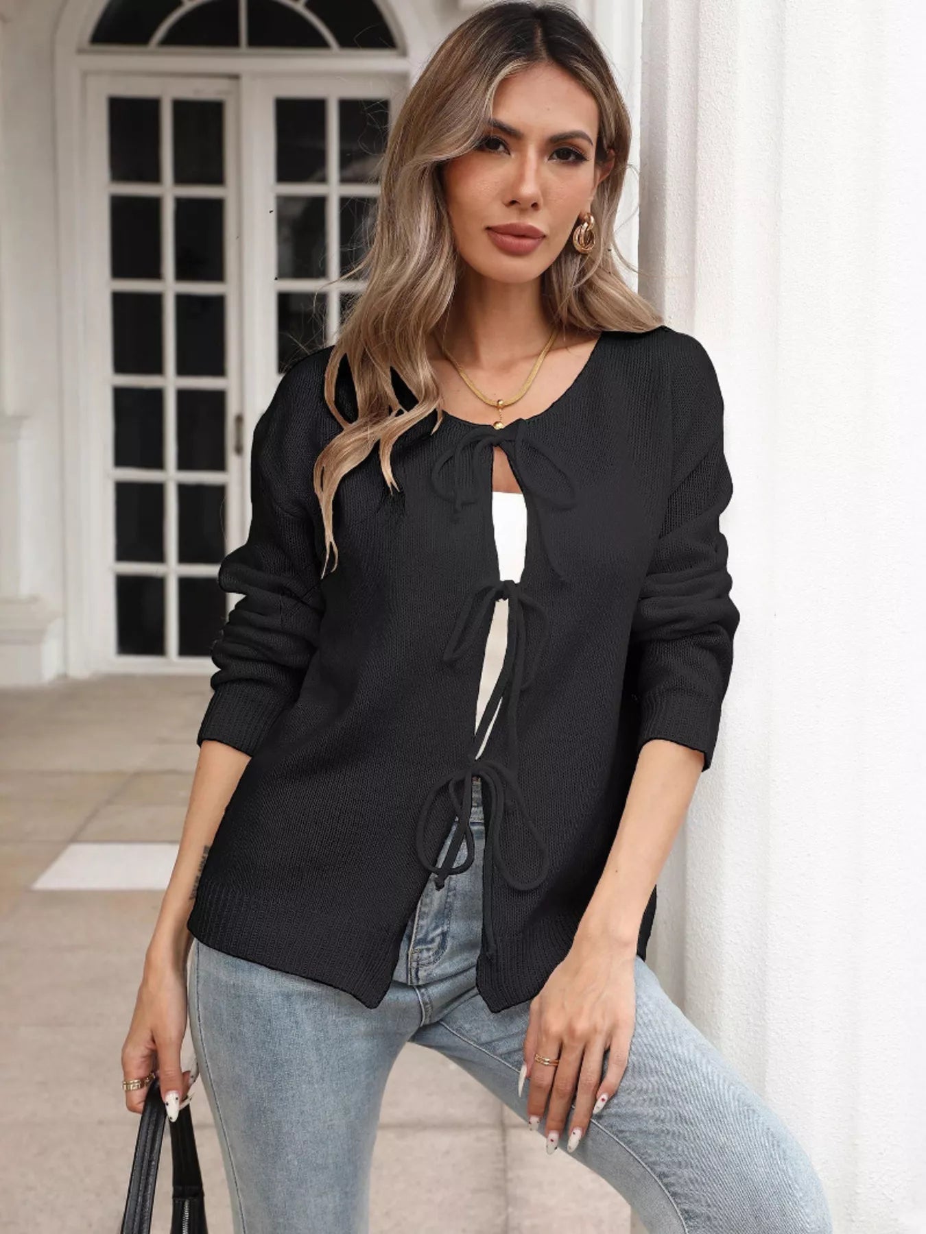 Tie-Front Long Sleeve Cardigan 