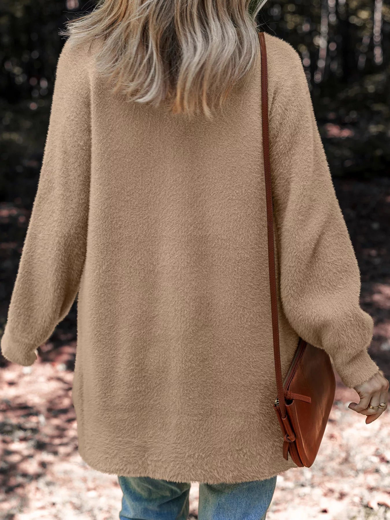 Fuzzy Buttoned Front Cardigan with Pockets 