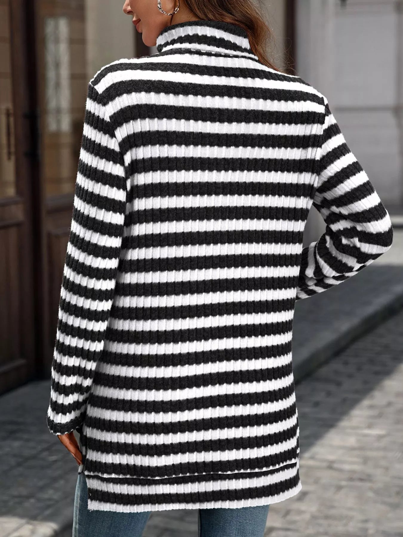 Striped Turtleneck Long Sleeve Knit Top 