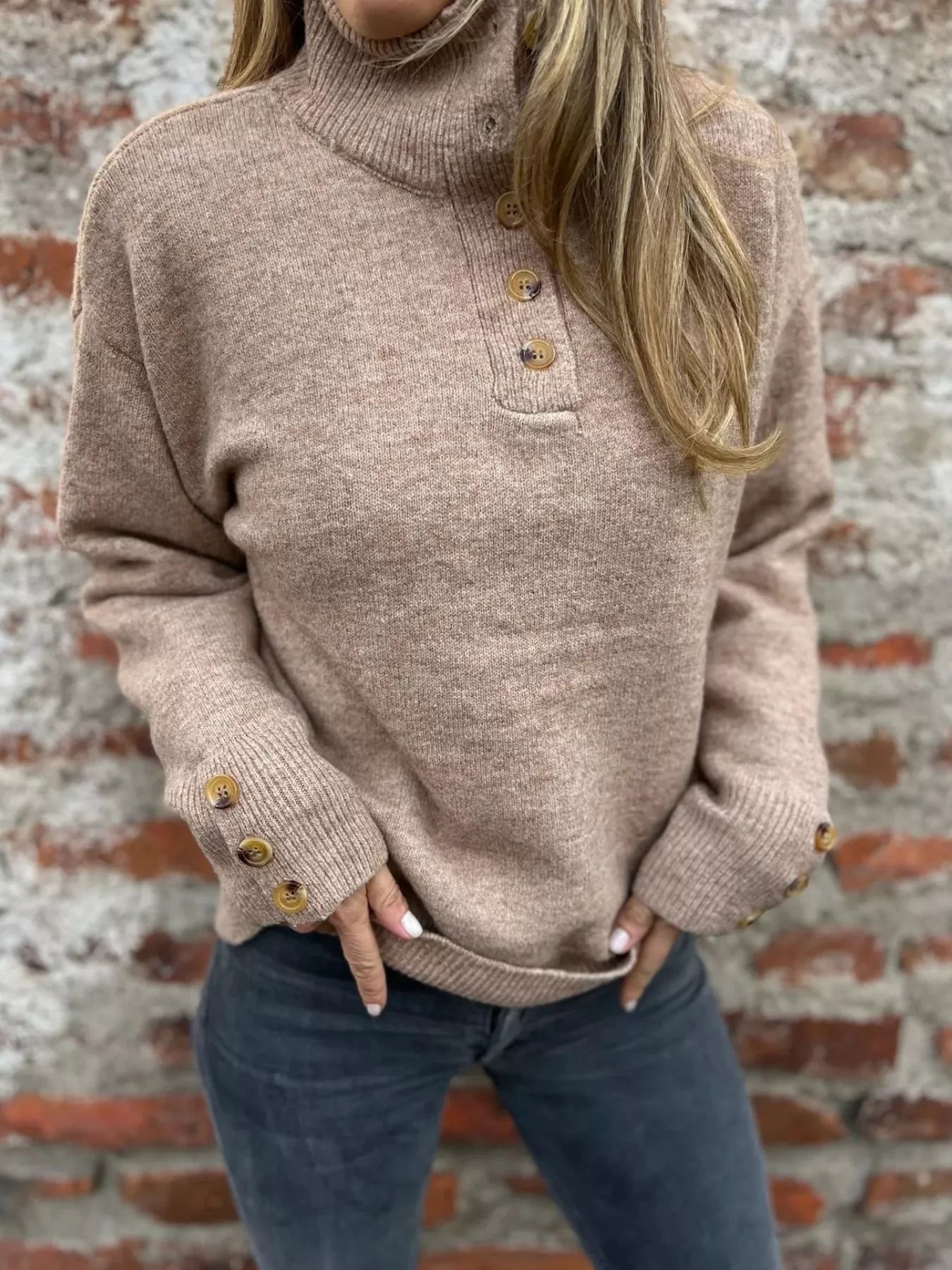 Full Size Button-Detail Turtleneck Sweater Plus Size 