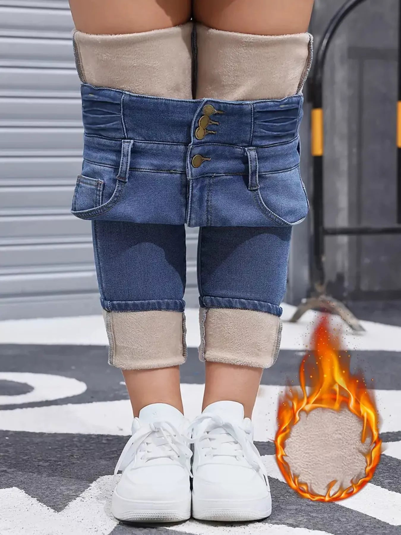High-Waisted Slim Fit Fleece-Lined Jeans 