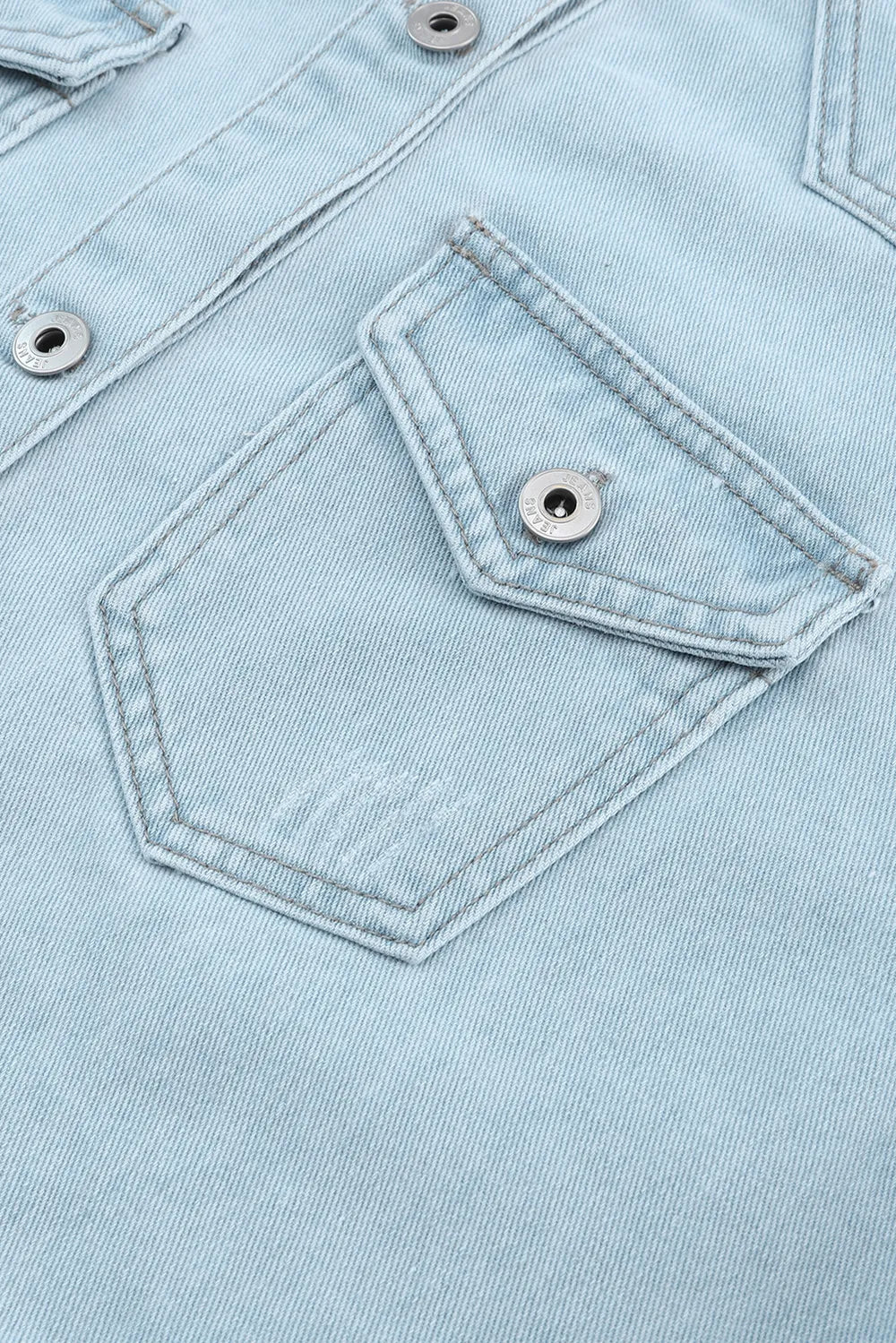 Flap Pocket Raw Hem Denim Jacket 