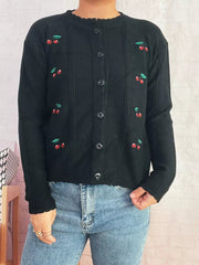 Cherry Embroidered Button Up Cardigan 