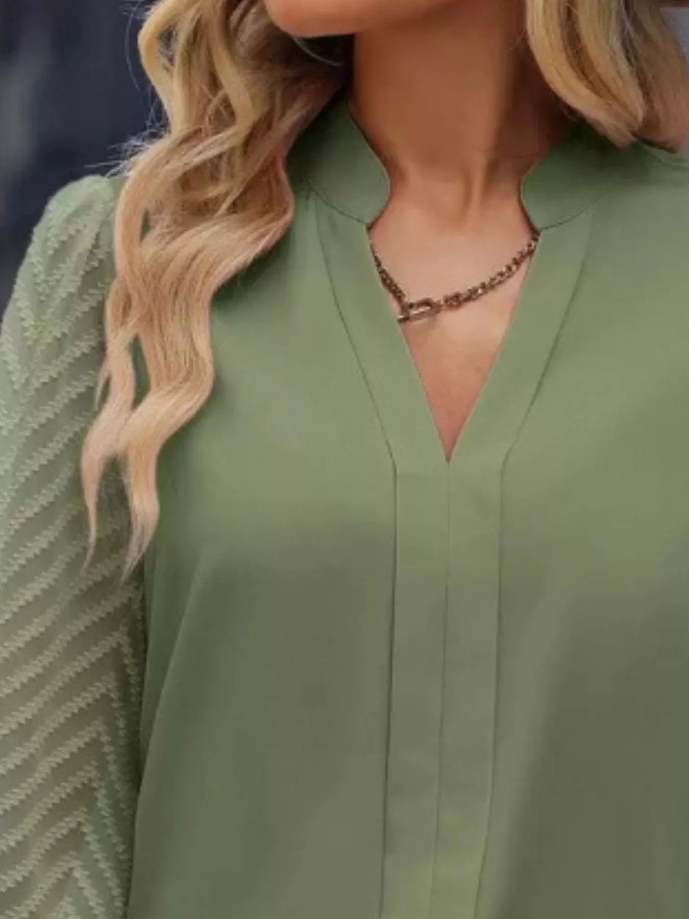 Notched Long Sleeve Blouse 