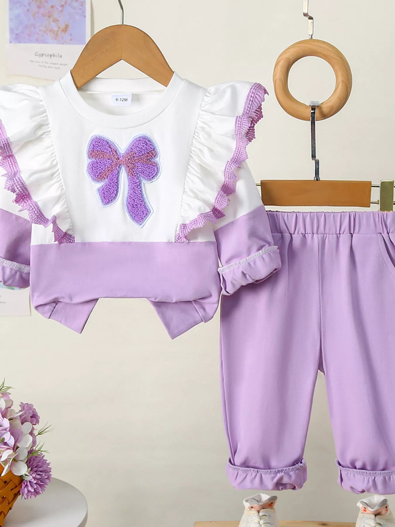 Children's Flower Long Sleeve Top and Pants Set 