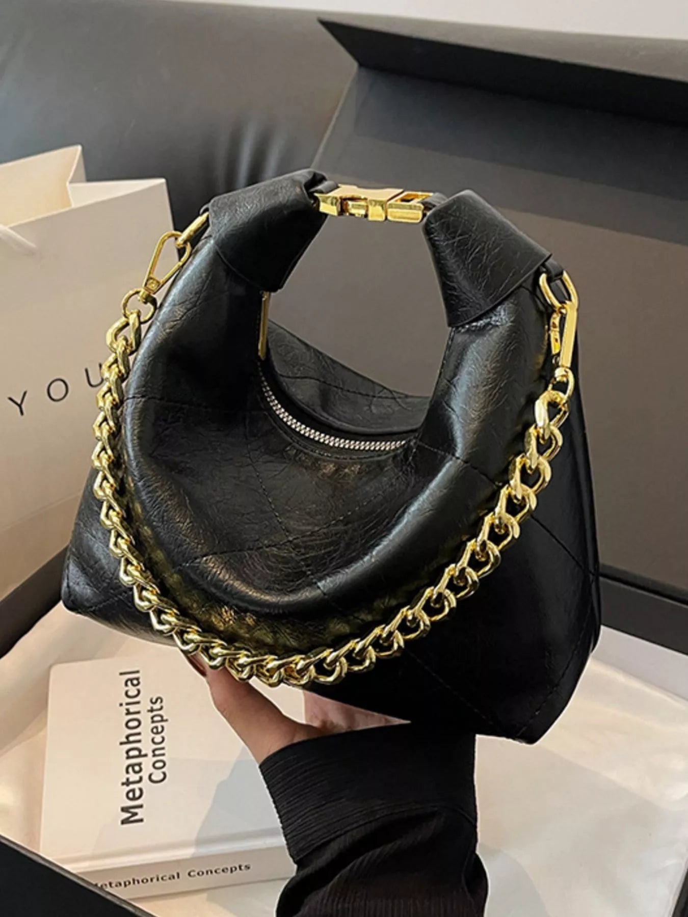 Chain Decor Leather Bag 