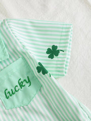 Children's Lucky Clover Print Striped Shirt & Shorts Set 