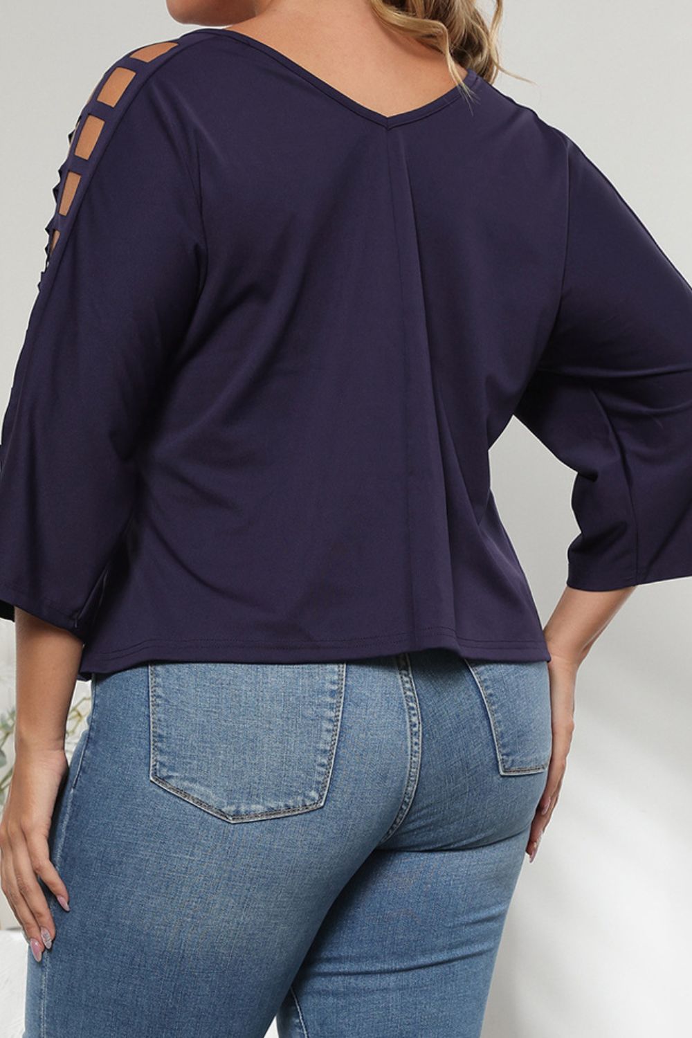 Plus Size Cutout Three-Quarter Sleeve Blouse 