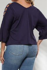 Plus Size Cutout Three-Quarter Sleeve Blouse 