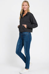 Zenana Scuba Half Zip Pullover With Kangaroo Pockets 
