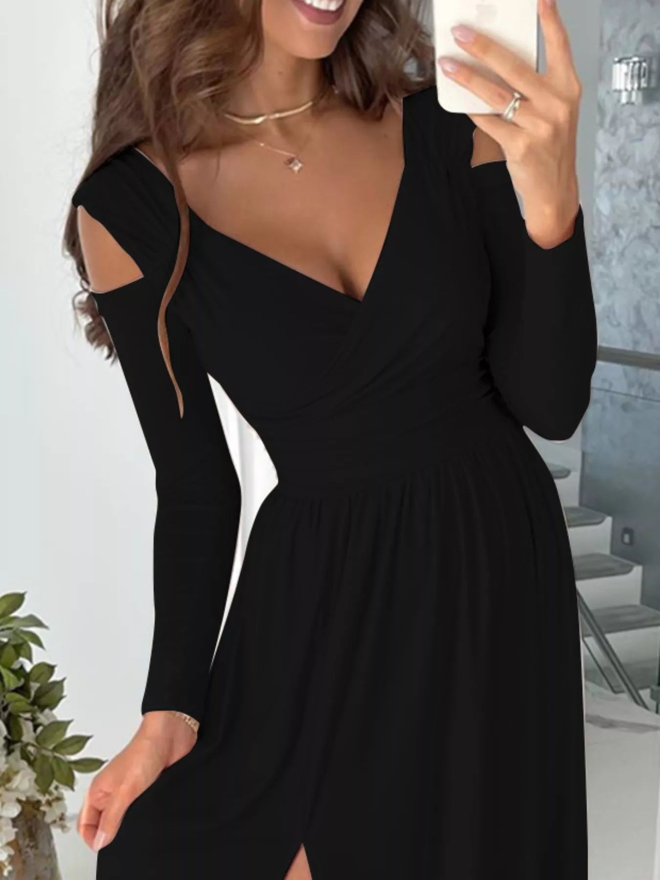 Slit Surplice Cold Shoulder Maxi Dress 