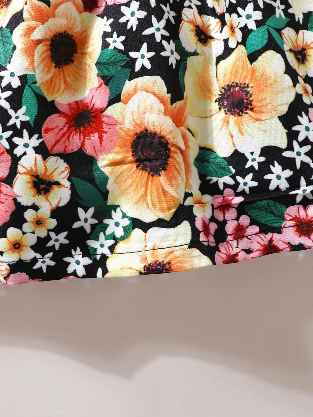 Children's Ruffled Bow Contrast Floral Dress with Headband 