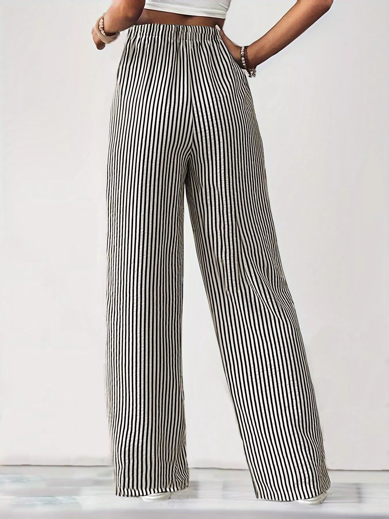 Striped High-Waisted Wide Leg Pants 