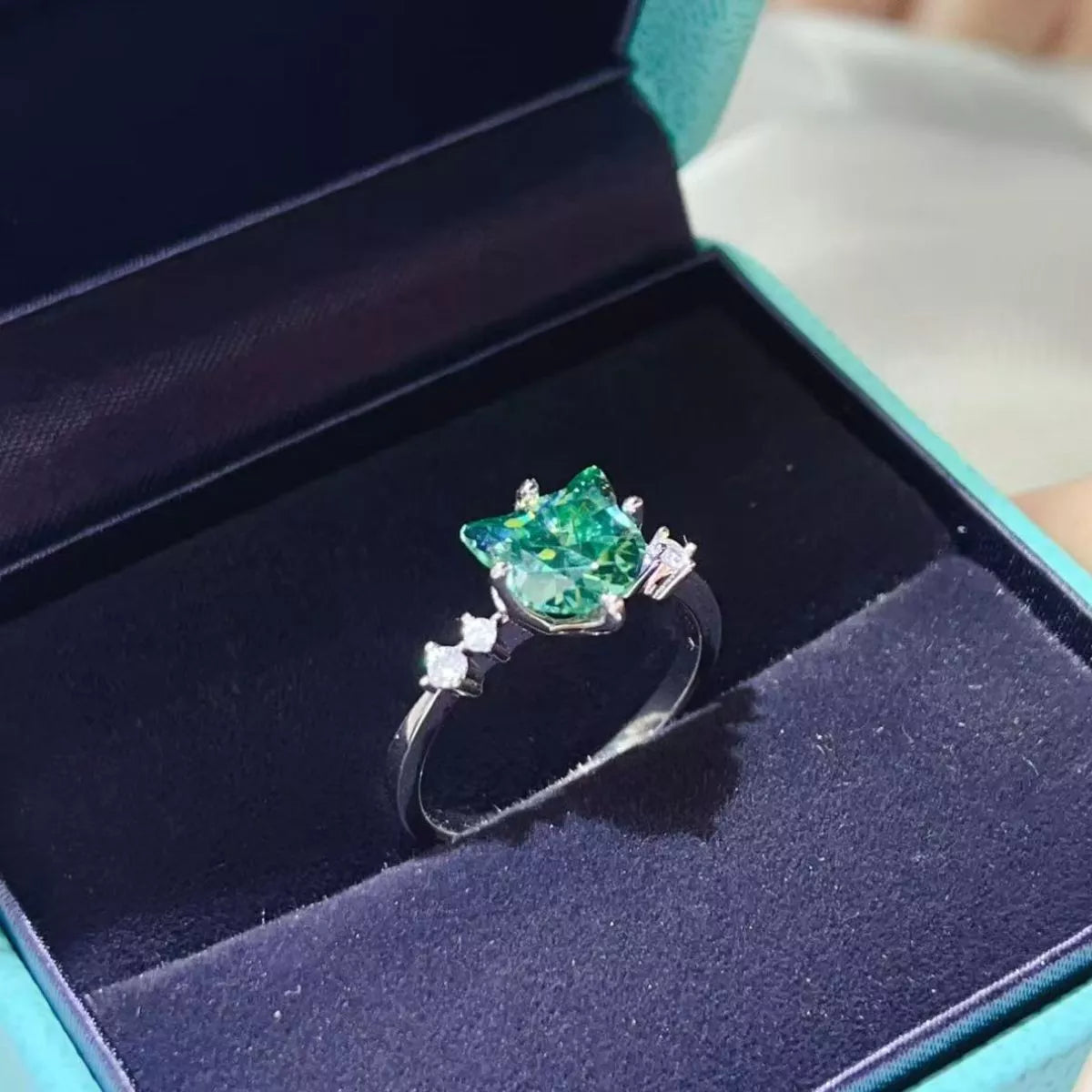 2 Carat Cat-Shaped Moissanite 925 Sterling Silver Ring 