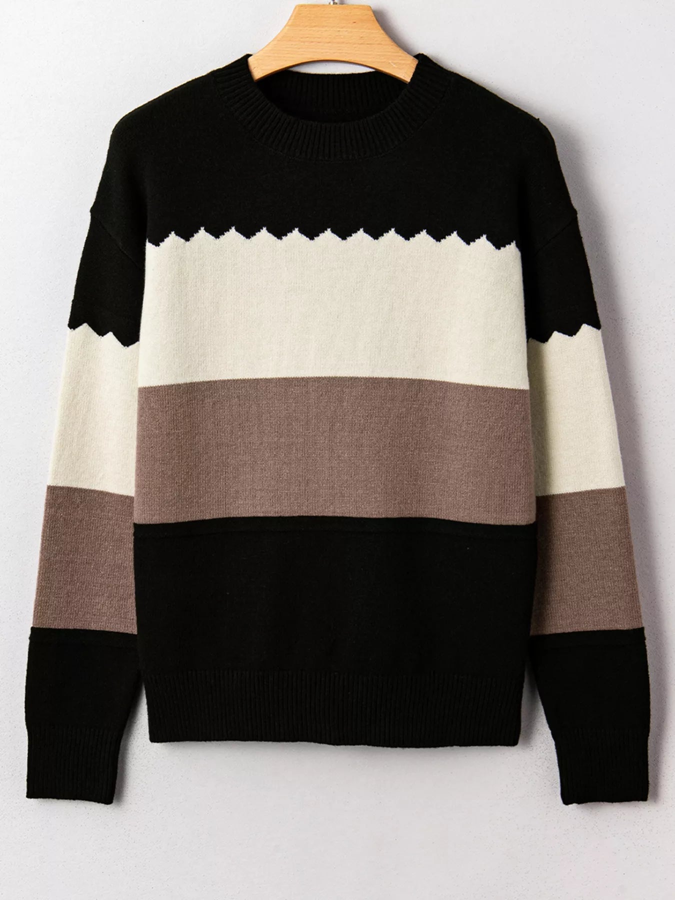 Color Block Crew Neck Drop Shoulder Sweater 