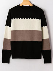 Color Block Crew Neck Drop Shoulder Sweater 