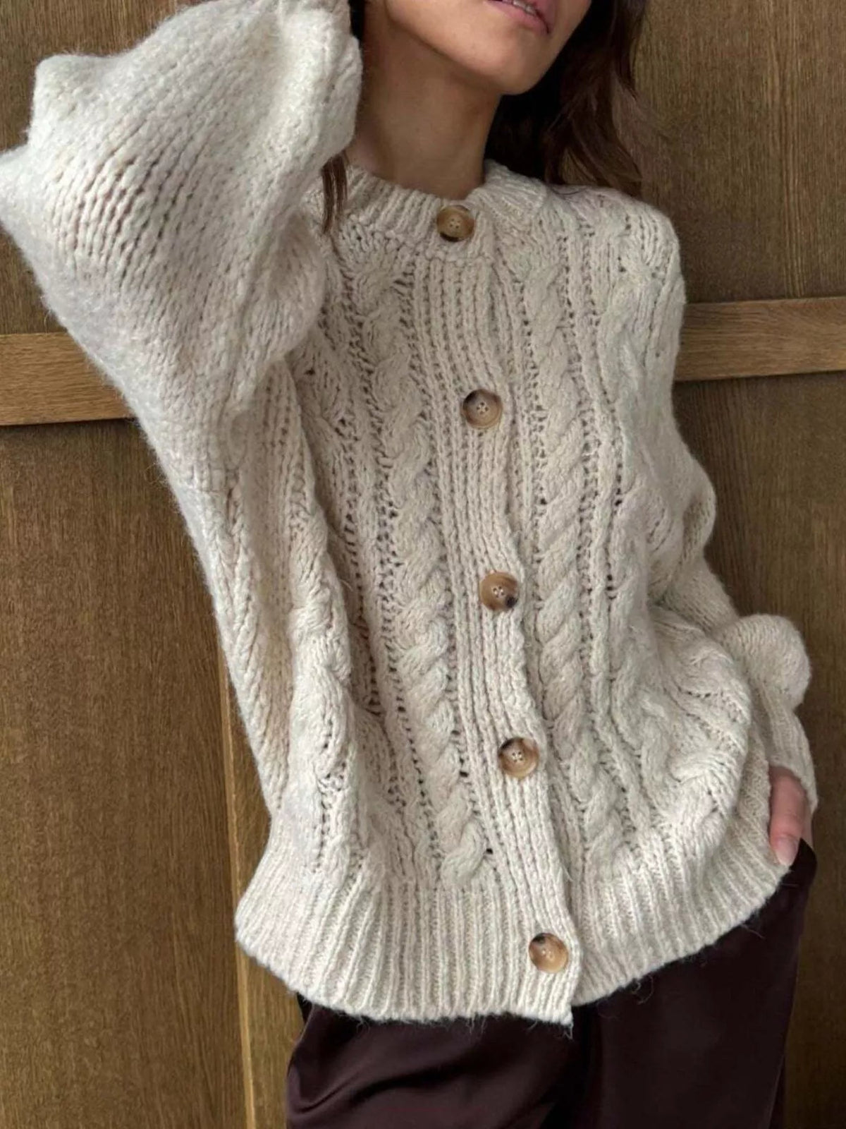 Cable Knit Button-Down Cardigan 