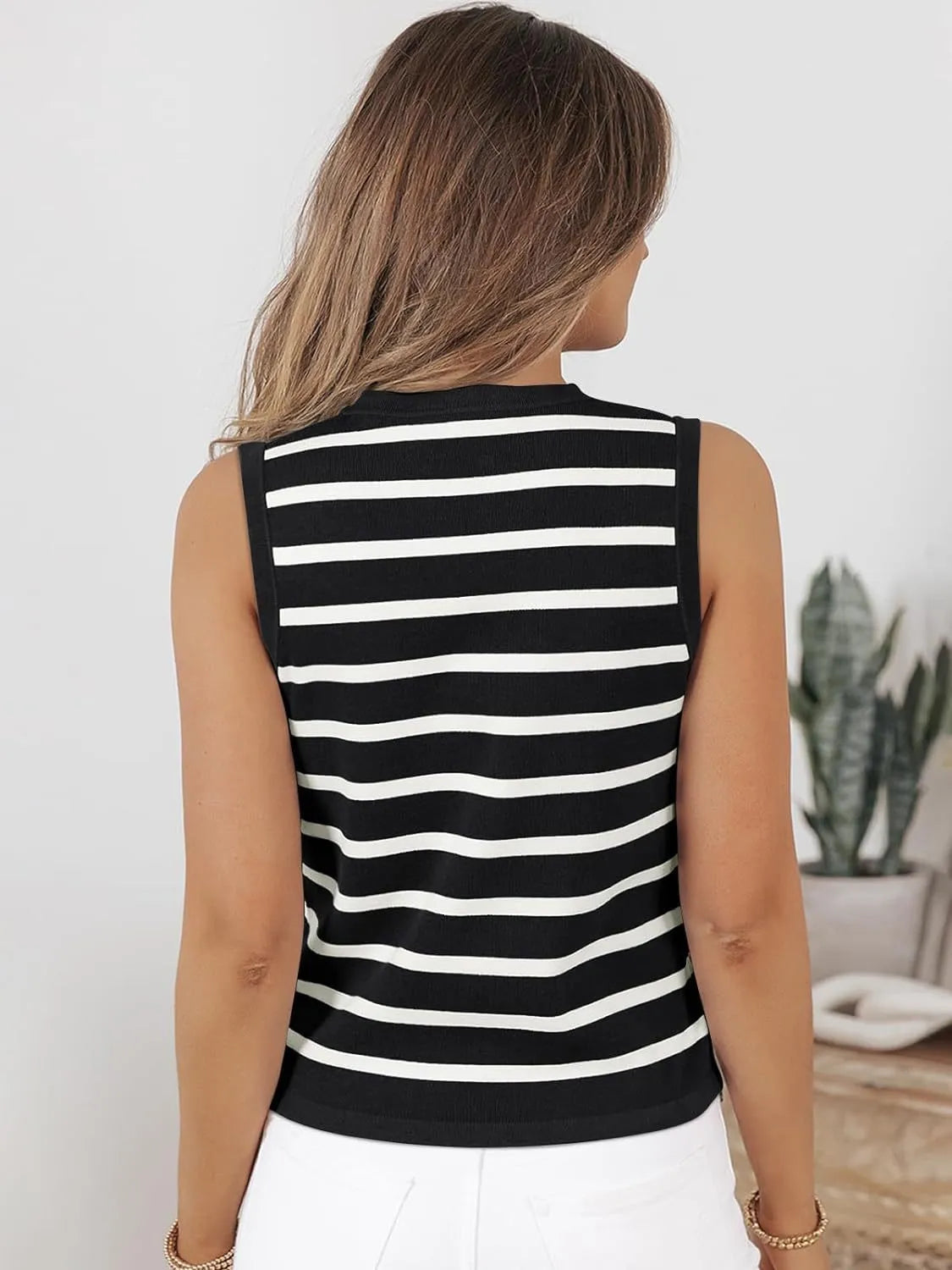 Striped Button-Front Sweater Vest 