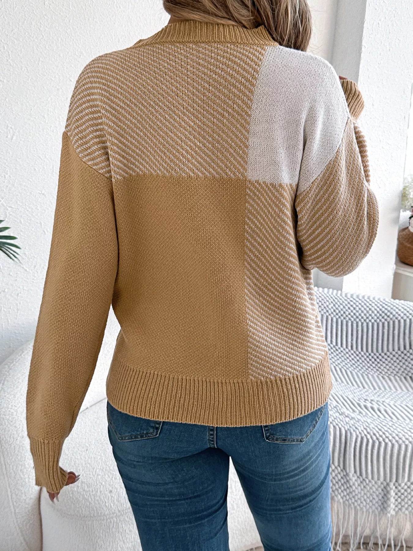 Color Block Striped Round Neck Sweater 