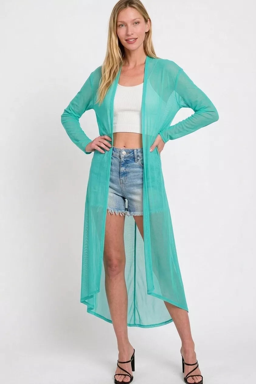 Zenana Mesh Open Front Cardigan 
