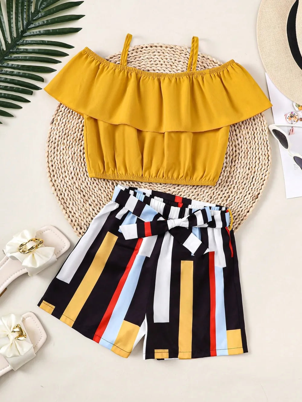 Children's Ruffled Spaghetti Strap Top and Pants Set 