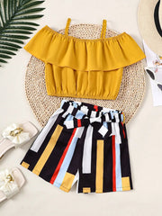 Children's Ruffled Spaghetti Strap Top and Pants Set 