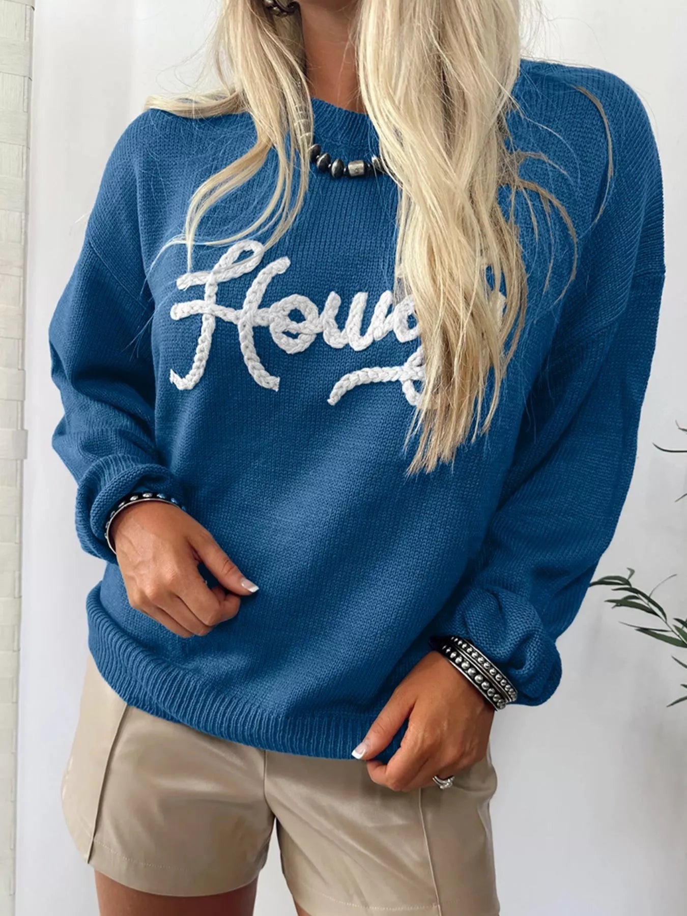 Howdy Embroidered Round Neck Sweater 