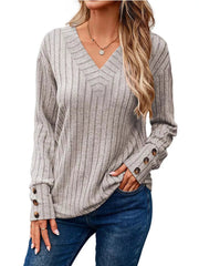 Ribbed V-Neck Long Sleeve Top 
