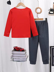 Children's Graphic Round Neck Top and Pants Set 