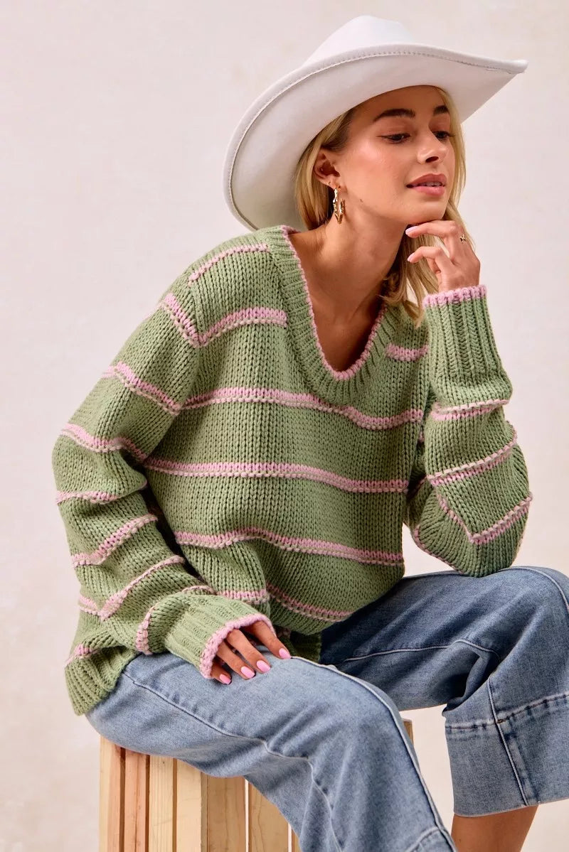 BiBi Striped Long Sleeve Sweater 