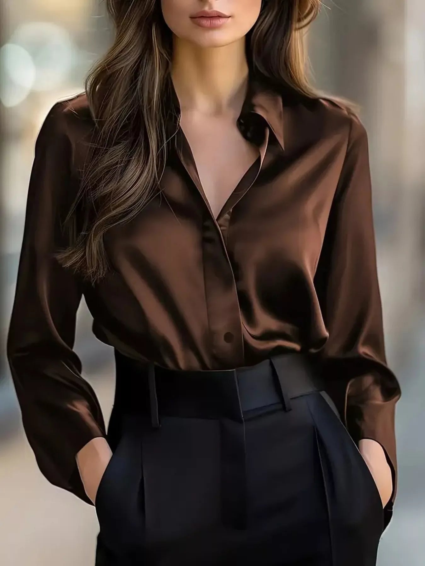 Button Down Collared Neck Long Sleeve Shirt 