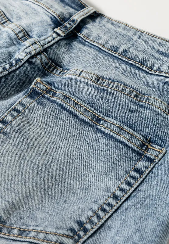 Washed Wide Leg Jeans with Pockets 