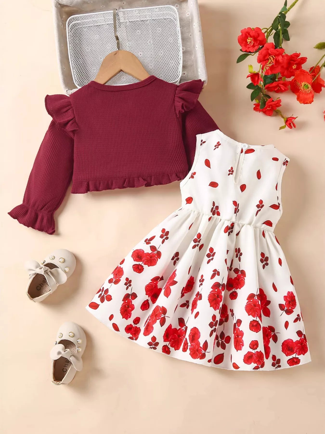 Children's Bow Dress & Ruffle Trim Cardigan Set 
