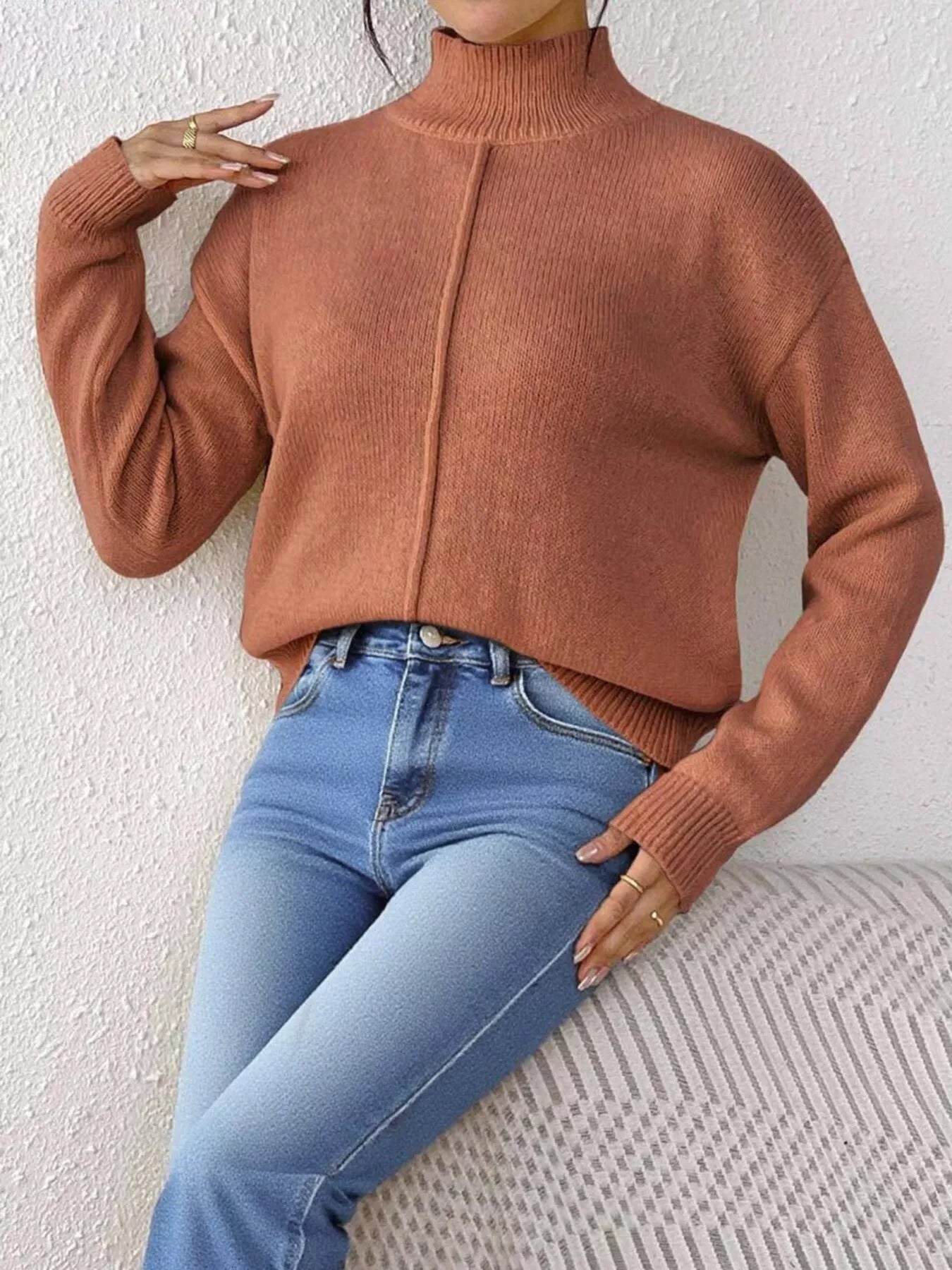 Turtleneck Dropped Shoulder Sweater 