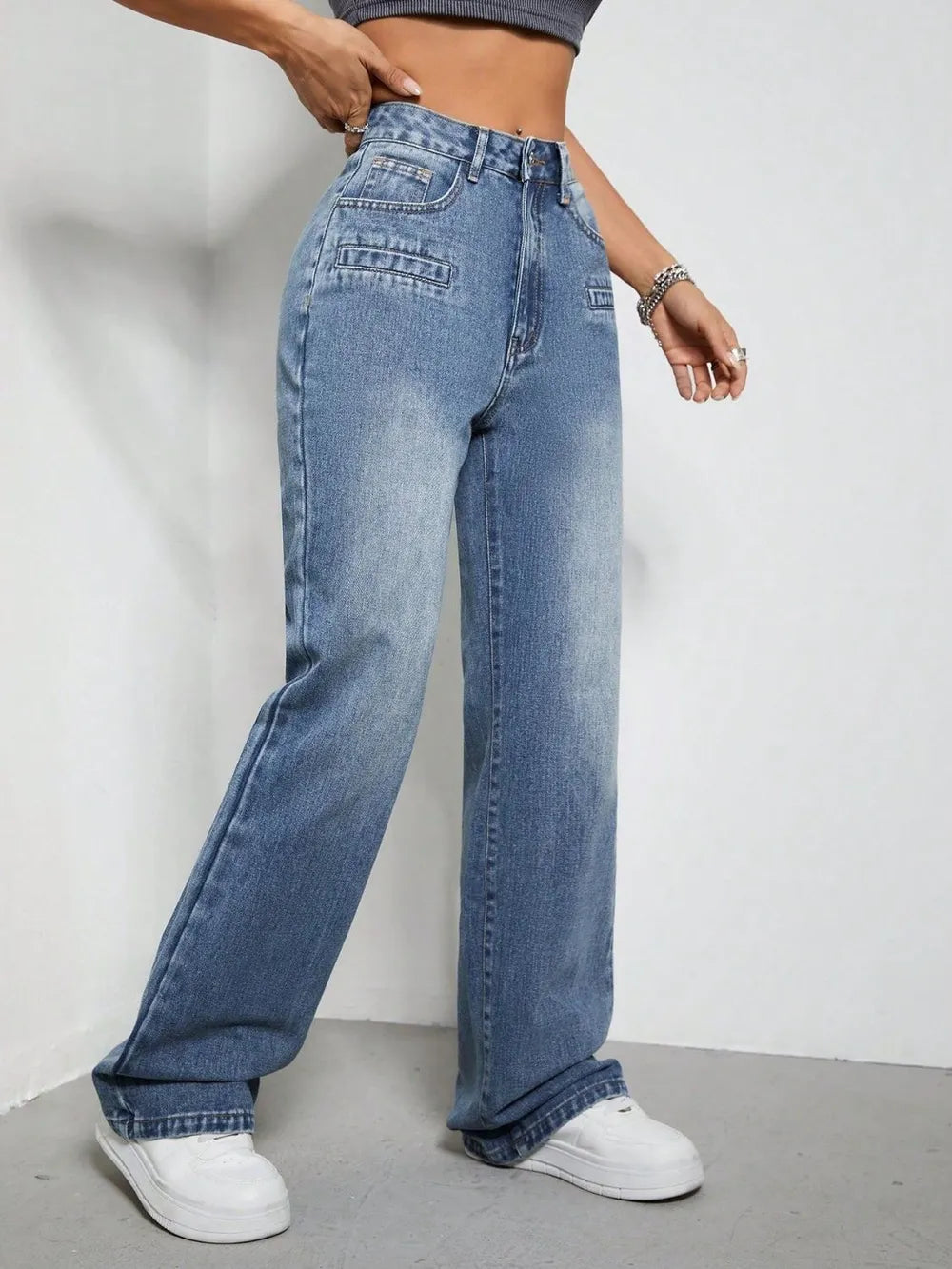 High Rise Wide Leg Jeans with Pockets 