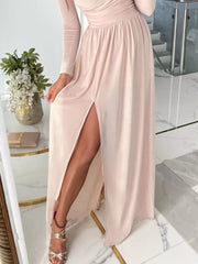 Slit Surplice Cold Shoulder Maxi Dress 