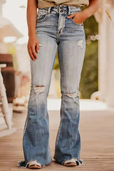 Distressed Raw Hem Bootcut Jeans 