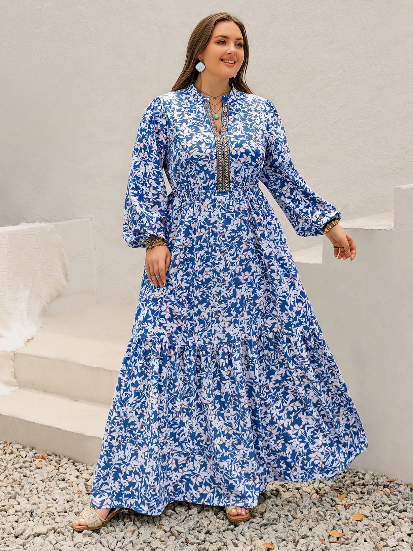 Plus Size Floral Print Bohemian Maxi Dress 