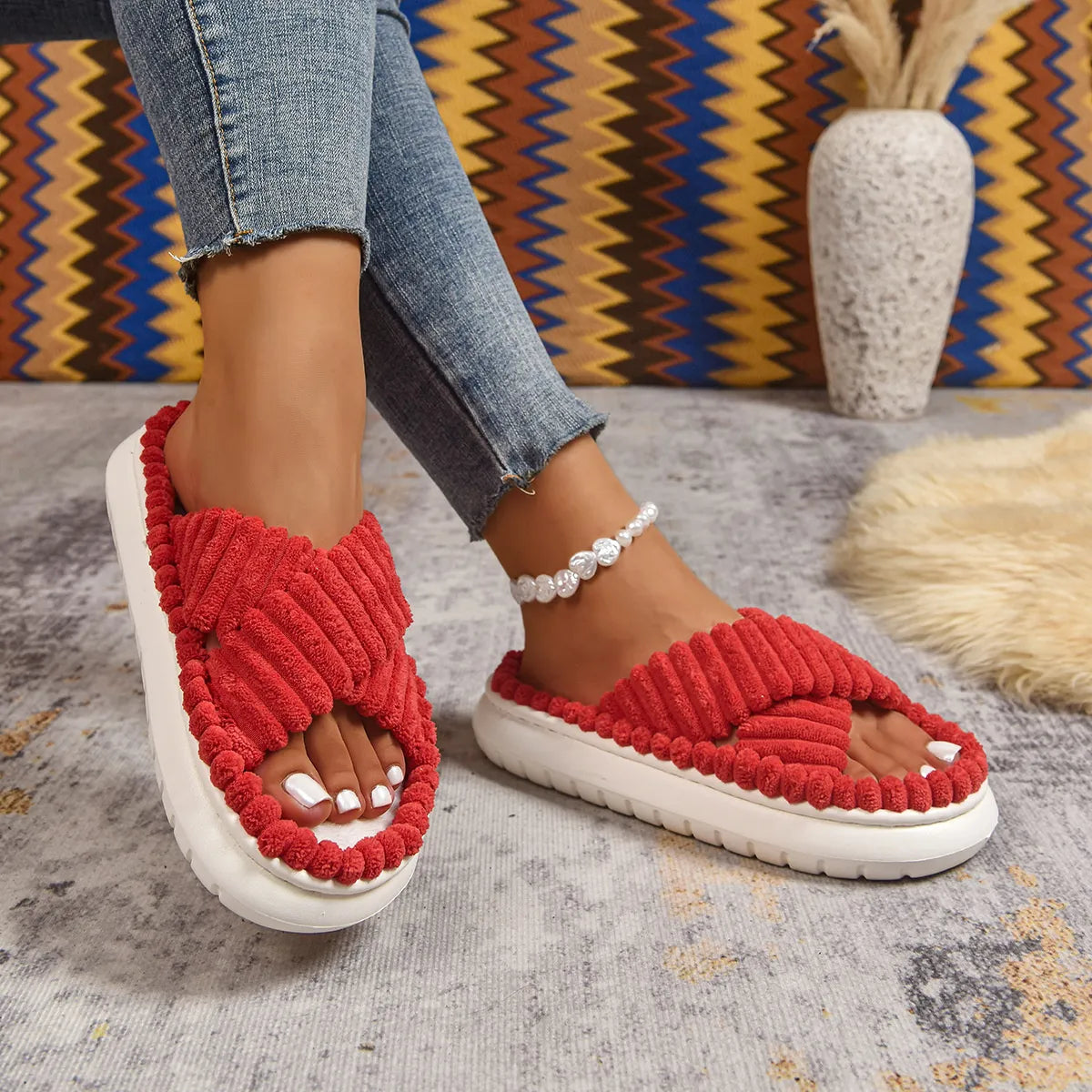 Crisscross Open Toe Platform Slippers 