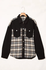 Plaid Pocketed Button Up Denim Jacket 