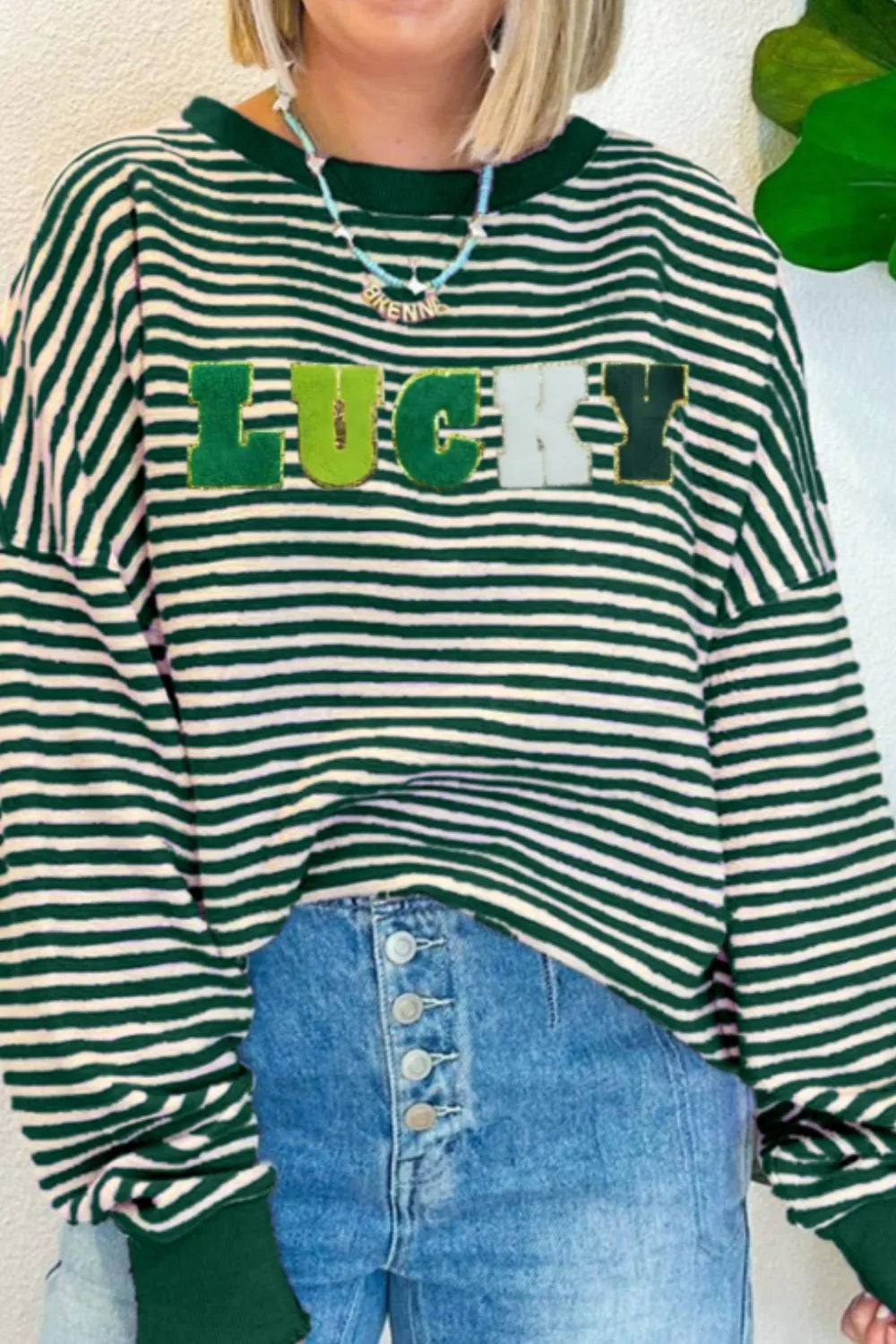 LUCKY Striped Round Neck Long Sleeve Sweatshirt 
