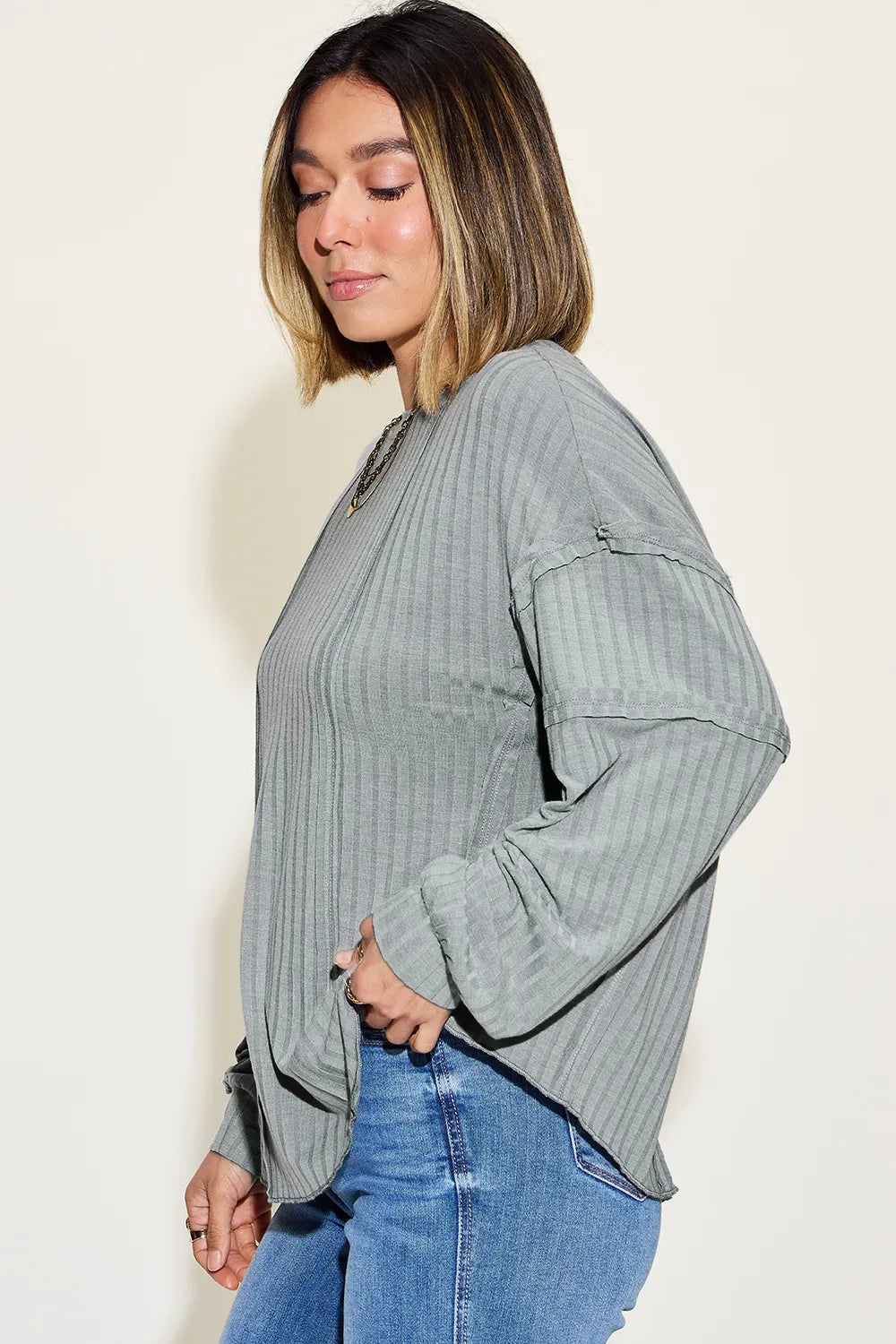 Basic Bae Full Size Ribbed Round Neck Long Sleeve T-Shirt 