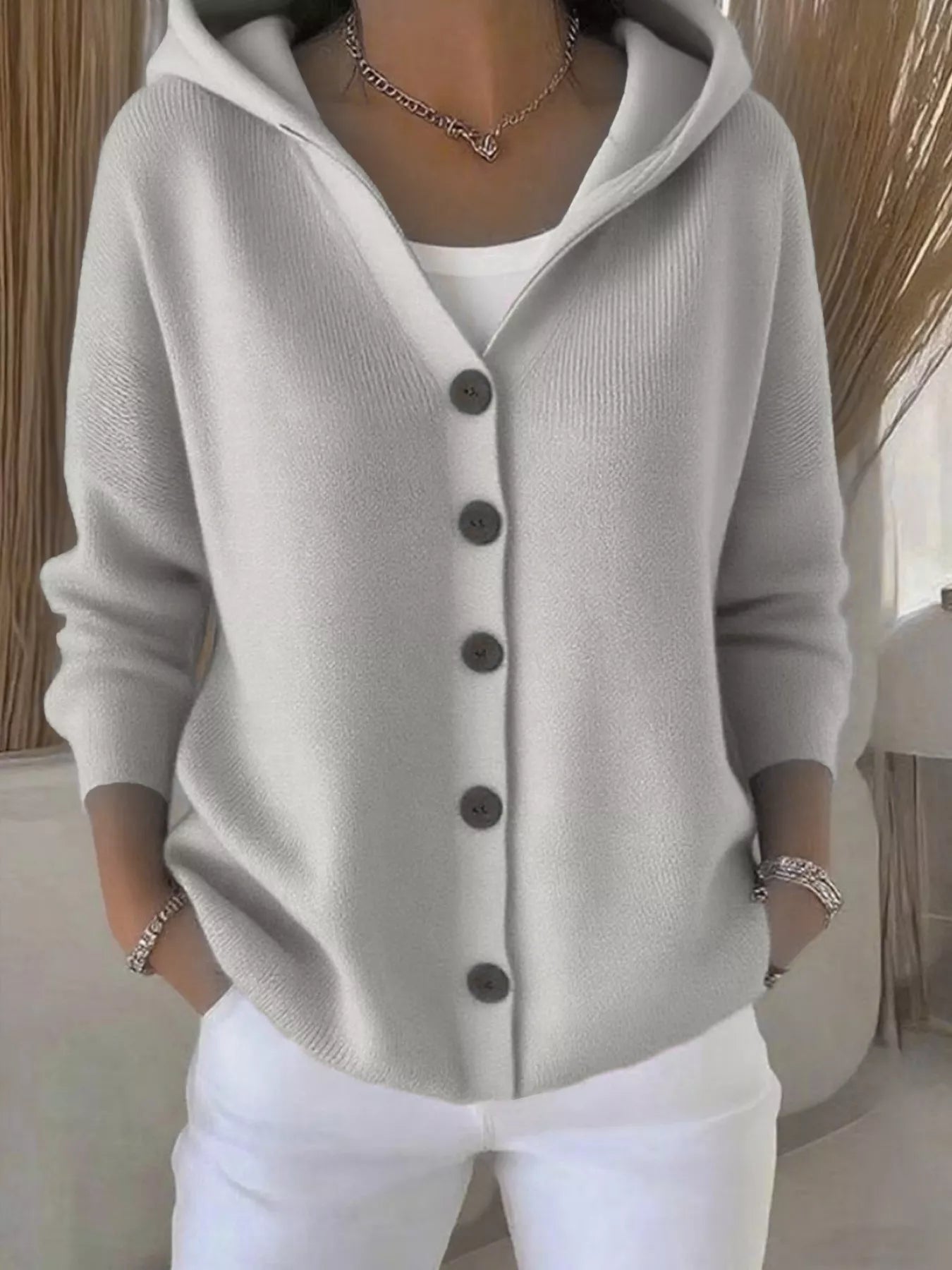 Full Size Hooded Button-Front Soft Knit Cardigan Plus Size 