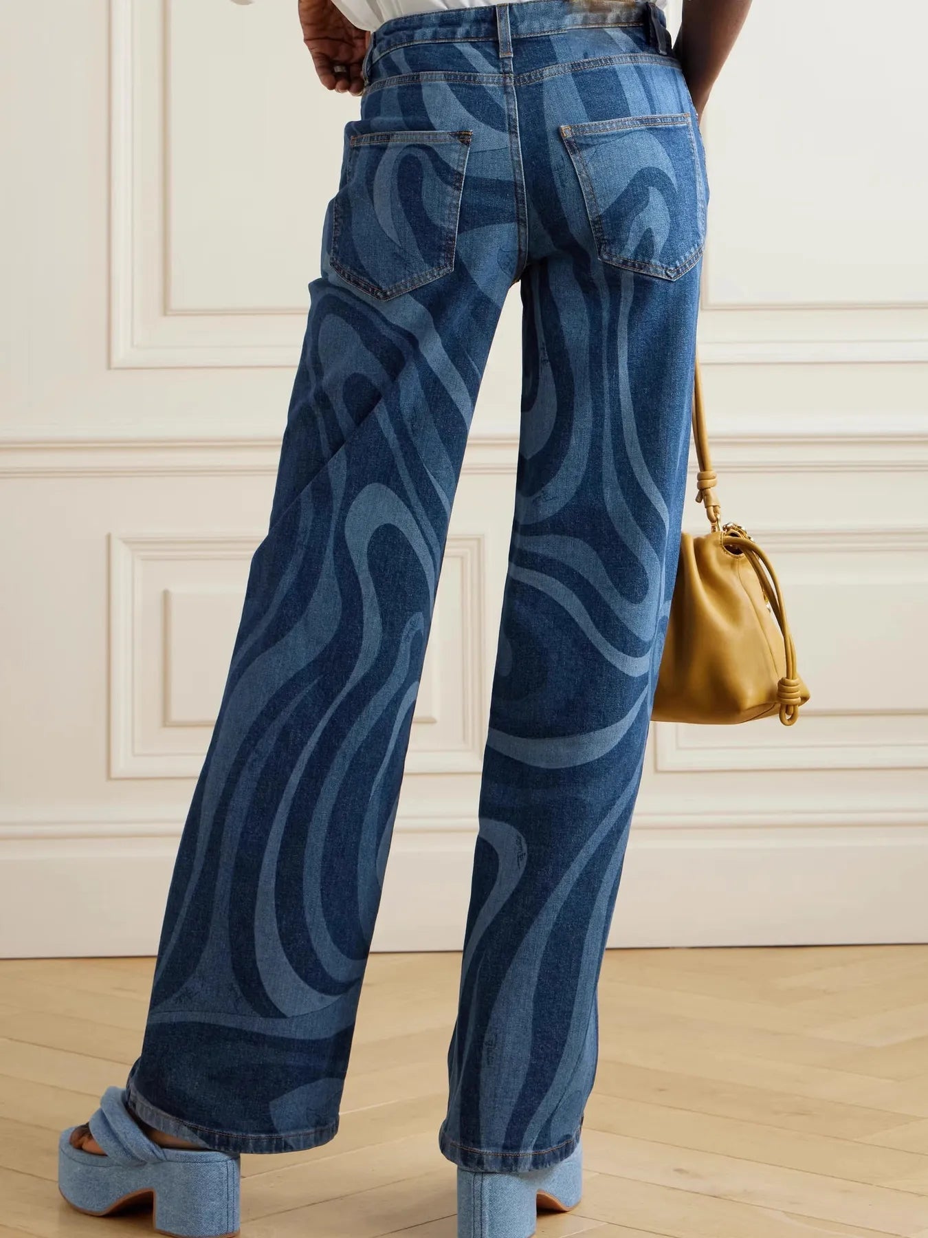 Water Ripples Print Wide Leg Jeans 