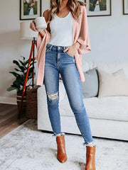 Full Size Open Front Waffle Knit Cardigan Plus Size 