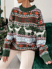 Geometric Round Neck Dropped Shoulder Sweater 