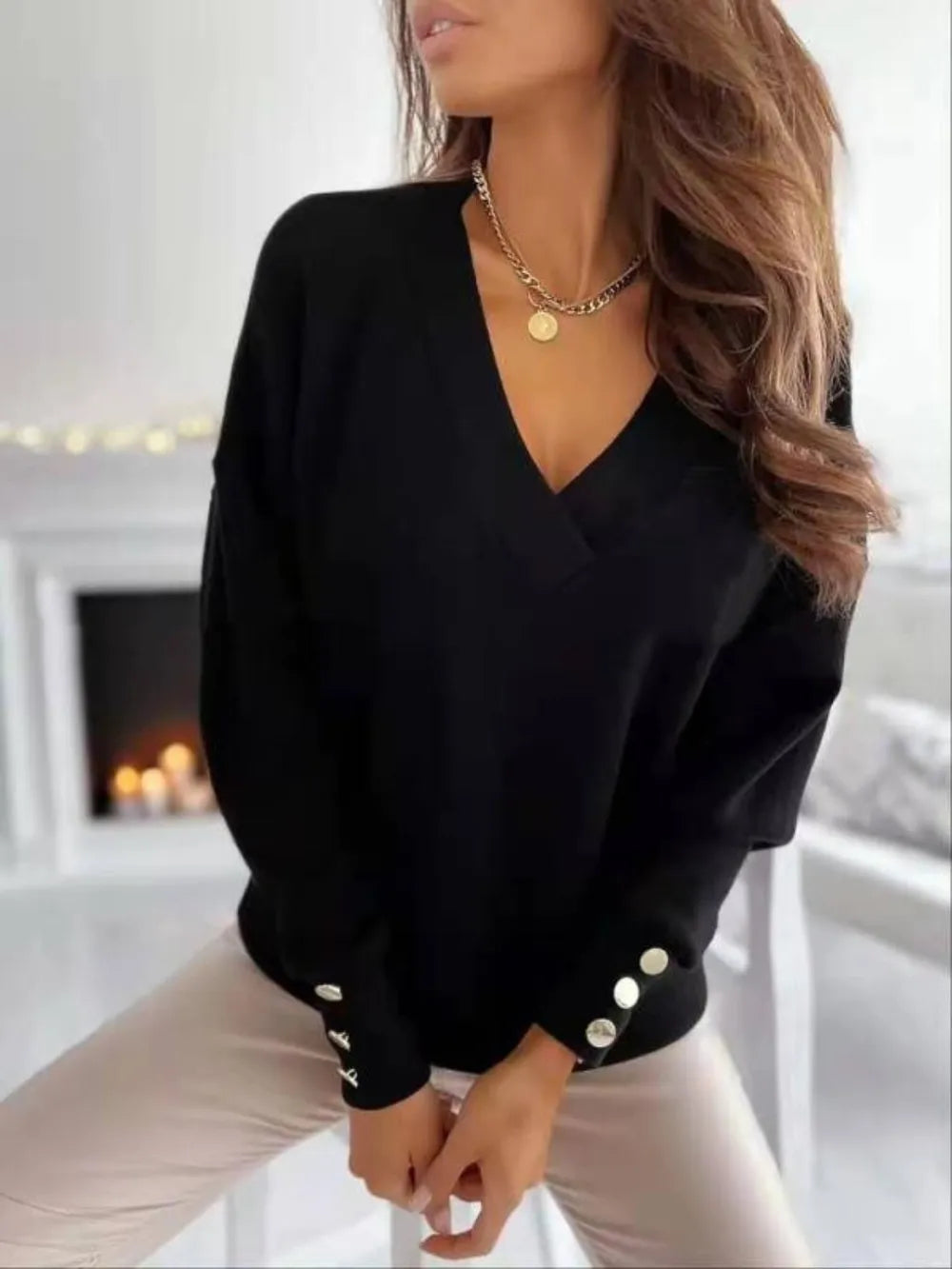 V-Neck Long Sleeve Sweatshirt 