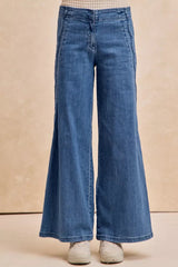 BiBi Wavy Side Edge Detail Lined Wide Leg Jeans 