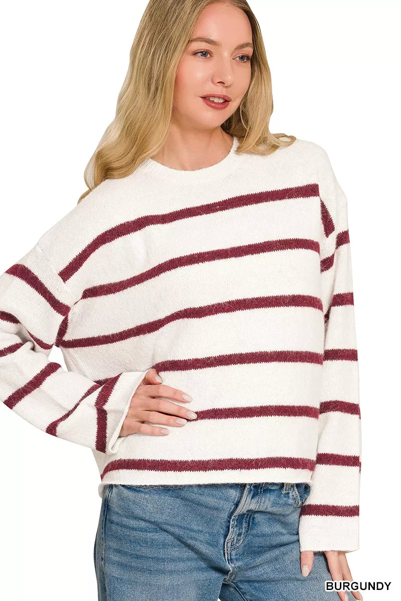 Zenana Wool Blend Striped Sweater 