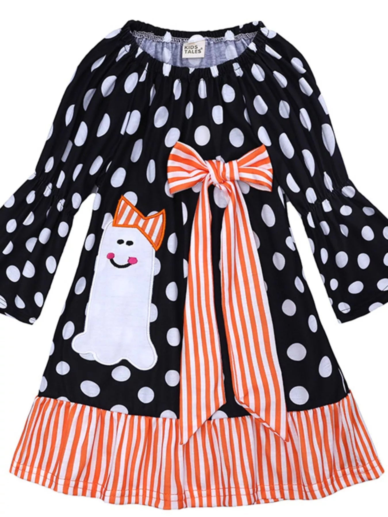 Children's Halloween Ghost Polka Dot Dress with Bow 